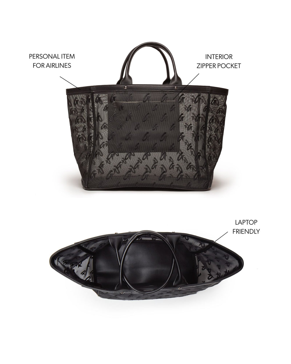 Mesh Tote Bag With Vegan Leather Trim - Black