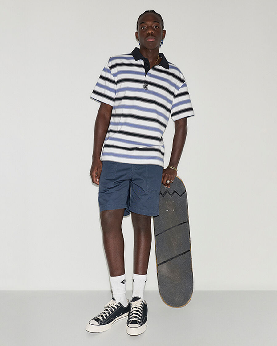 Men's Stripe Cotton Jersey Polo Shirt - Indigo Storm Multi