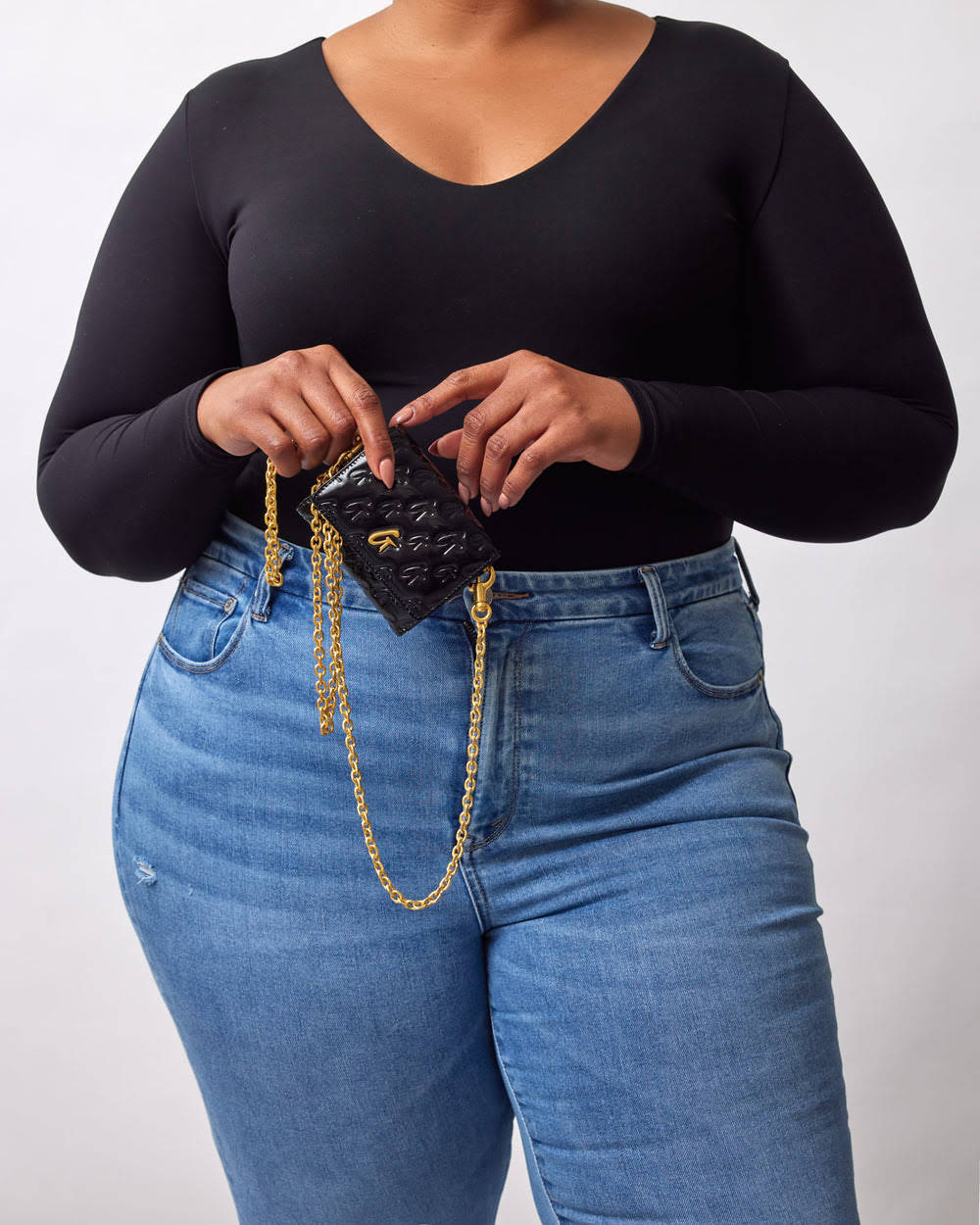 Mirrored Wallet With Chain - Black