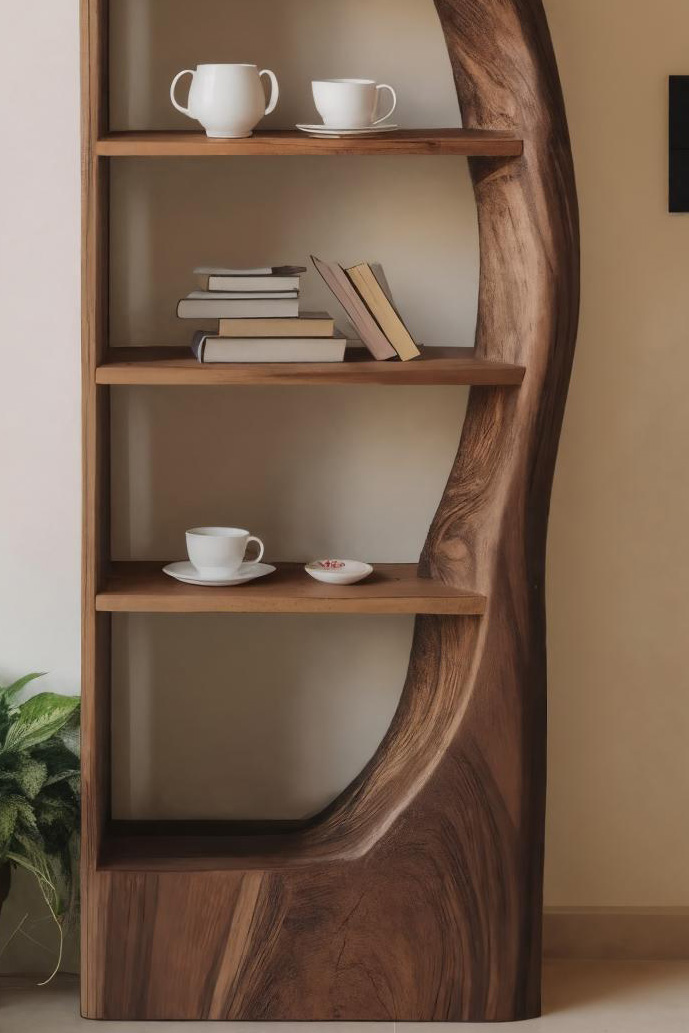 Tall Organic Bookshelf With Curved Design For Living Room Or Bedroom