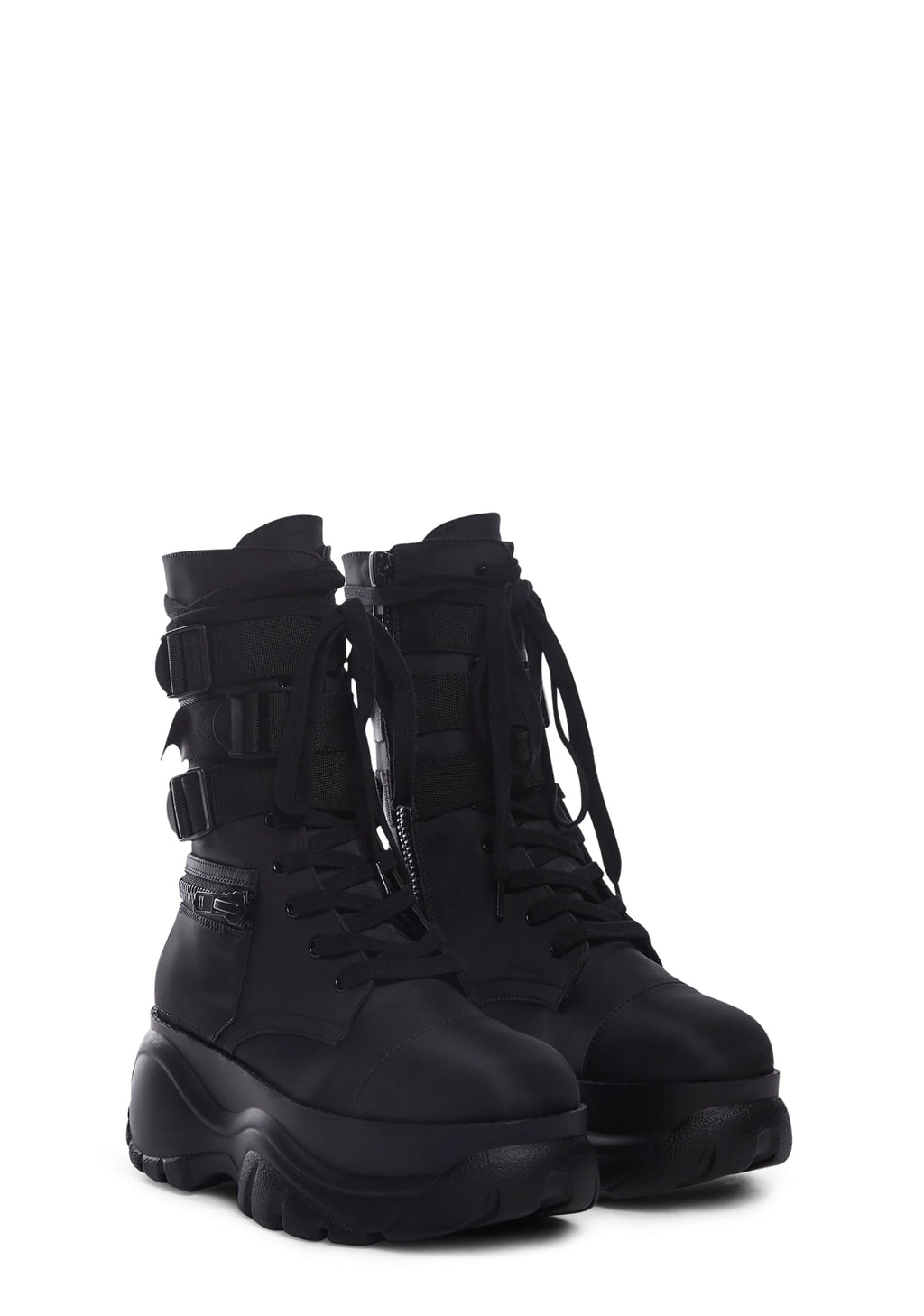 Pocket Detail Platform Combat Boots - Black