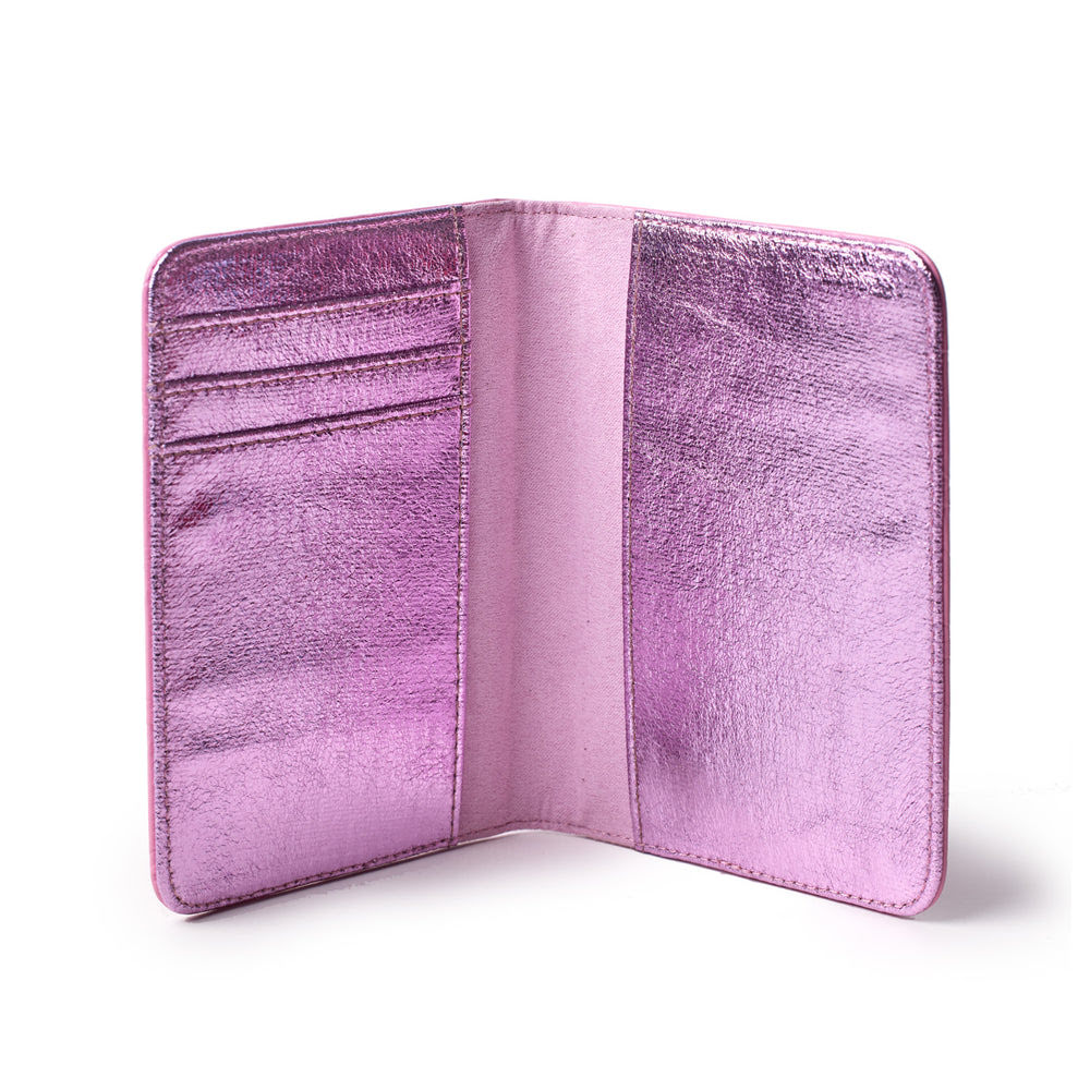 Mirrored Vegan Leather Passport Holder - Pink