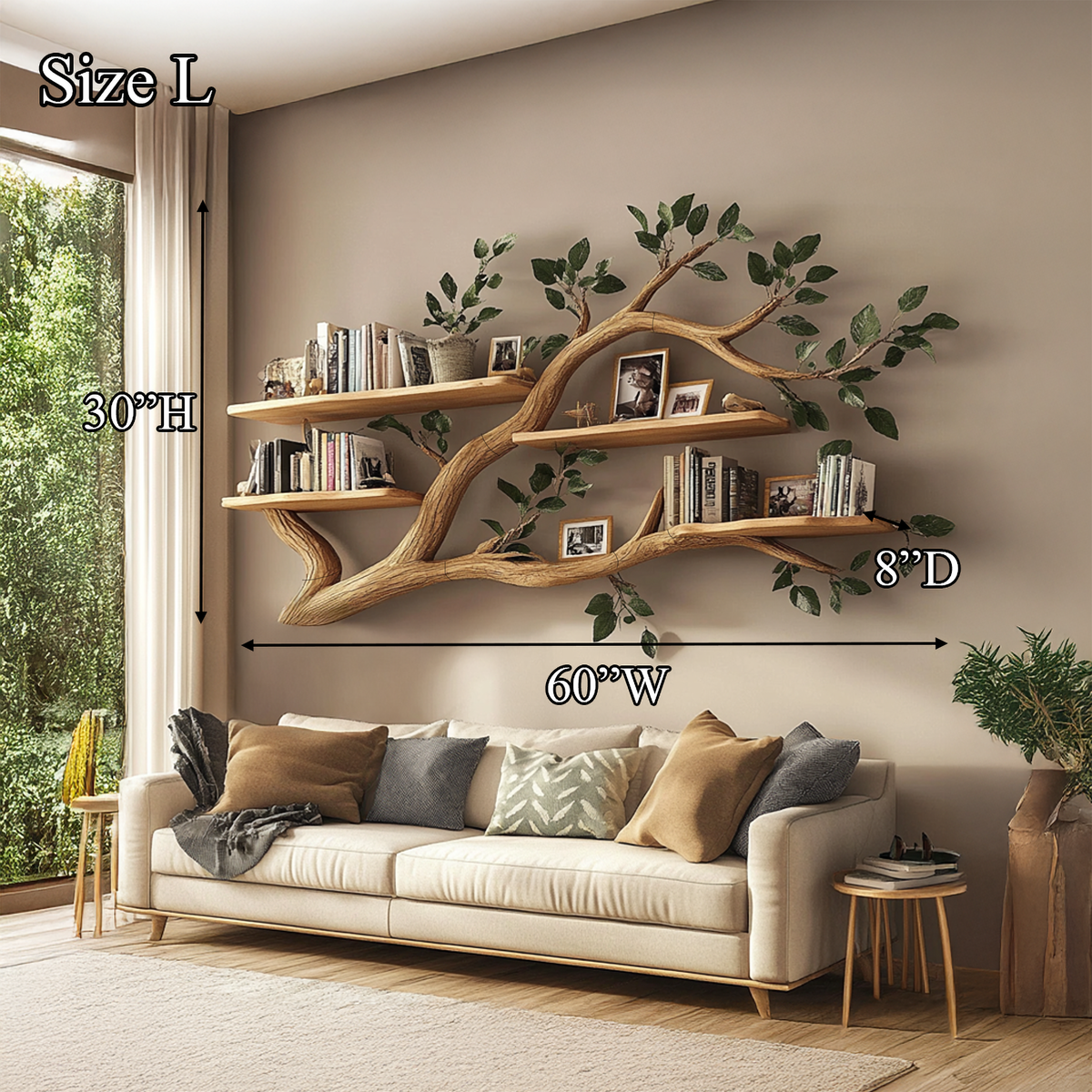 Rustic Wall Mounted Branch Bookshelf