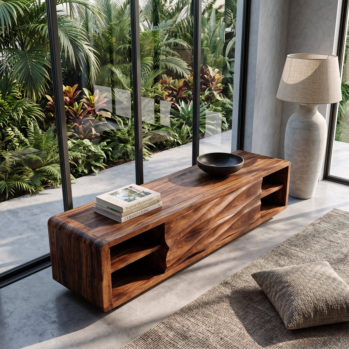 Quiet Luxury Low Sculpted Sideboard For Living Room