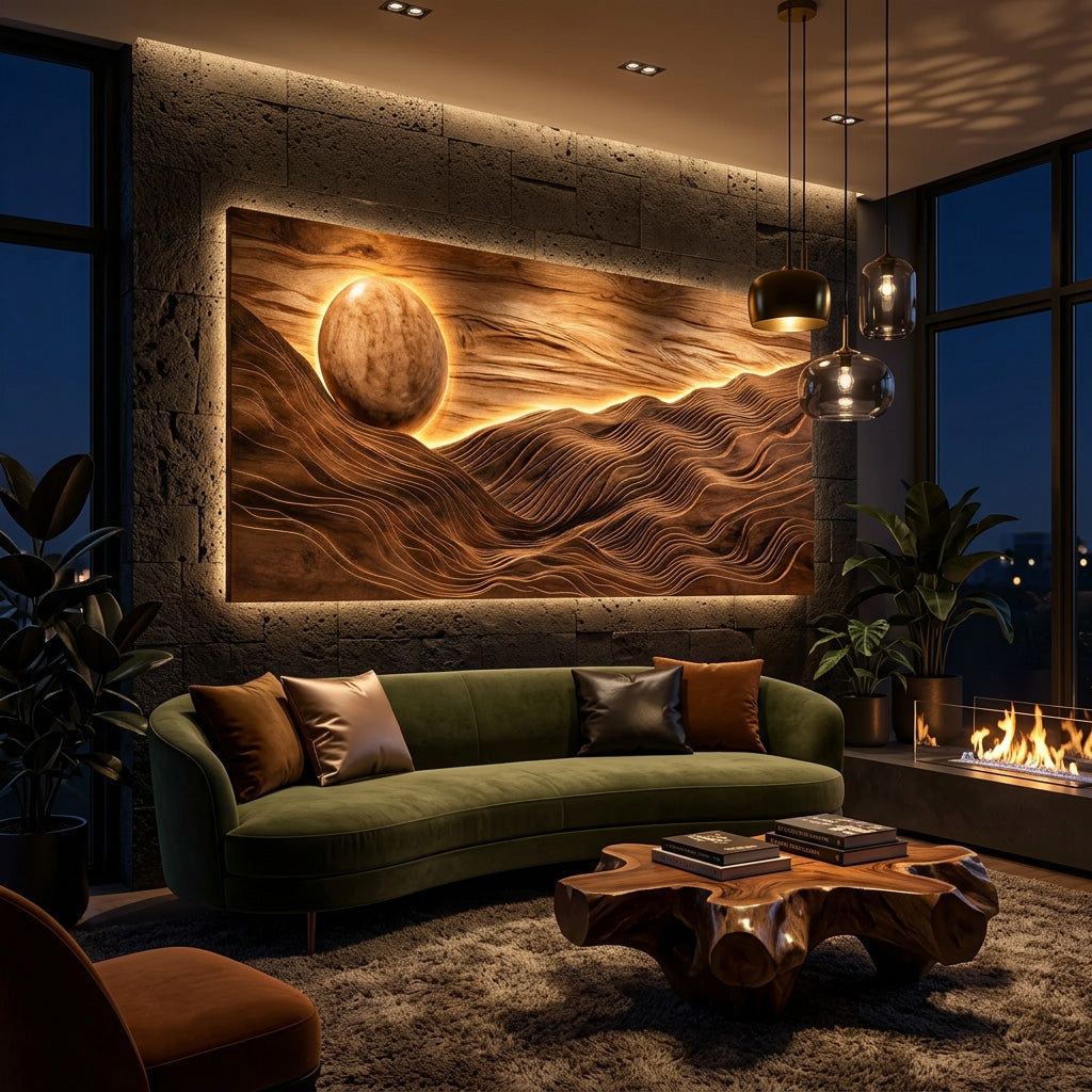 Large Sun Over Mountains Wooden Wall Art For Home