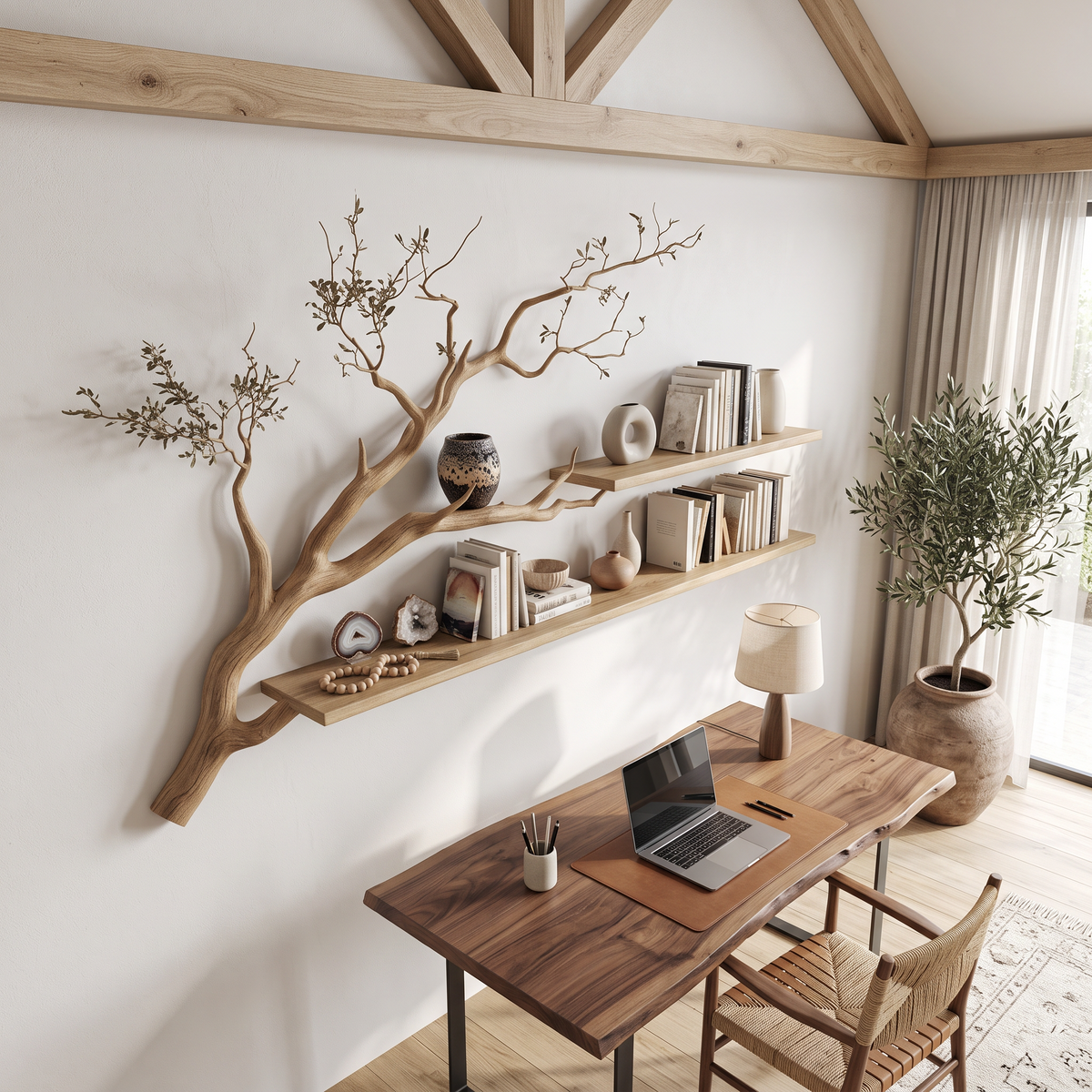 Rustic Organic Tree Shelf Artistic Natural Living Space