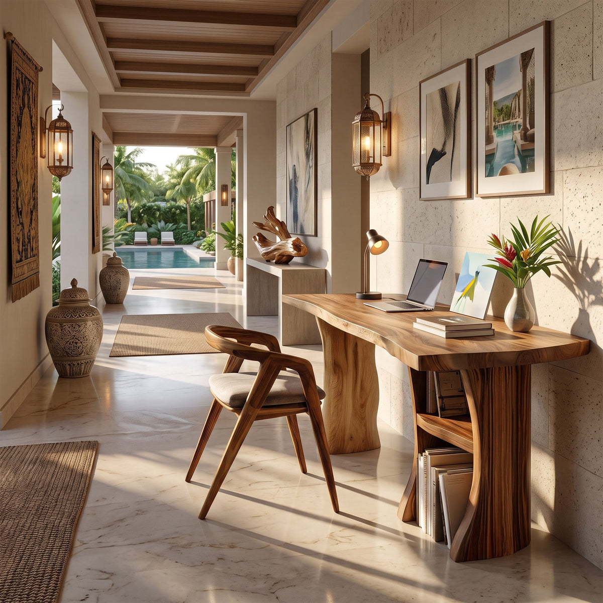 Modern Wooden Live Edge Desk For Small Home Office Setup