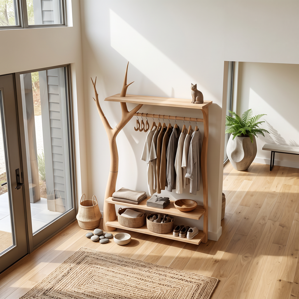 Rustic Tree Clothing Rack Entryway Bedroom Storage