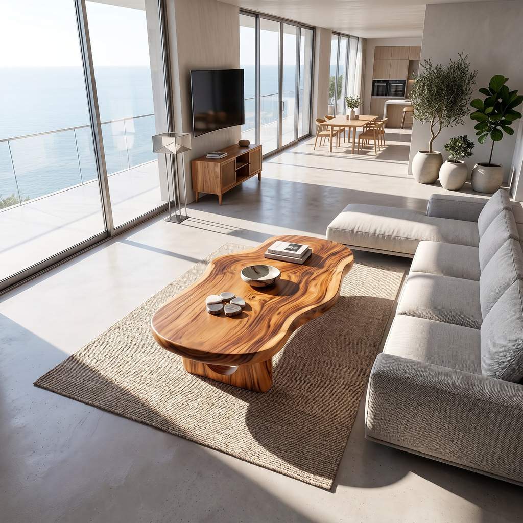 Modern Live Edge Coffee Table Solid Wood For Entryway Style