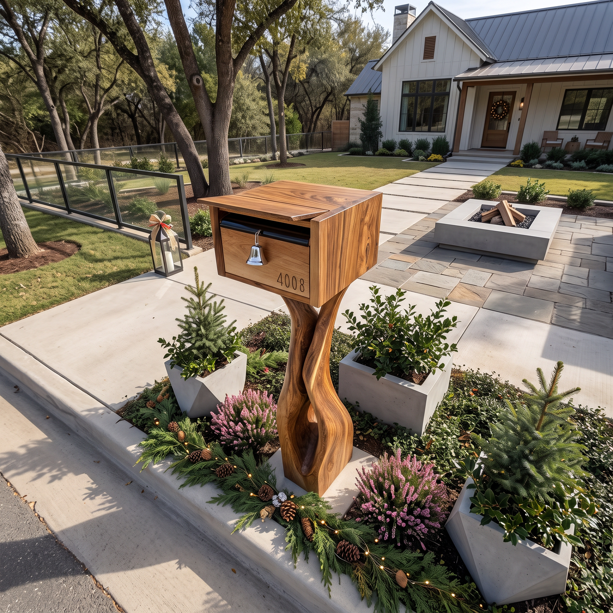 Mid Century Wooden Sculpture Mailbox For Outdoor Furniture Accent
