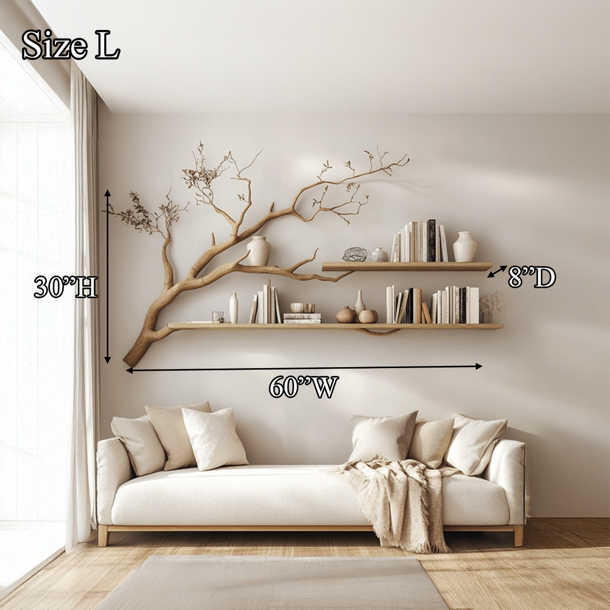 Rustic Organic Tree Shelf Artistic Natural Living Space
