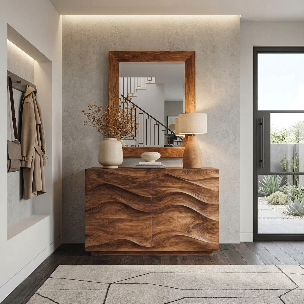 Contemporary Sideboard Sculptural Carved For Living Room