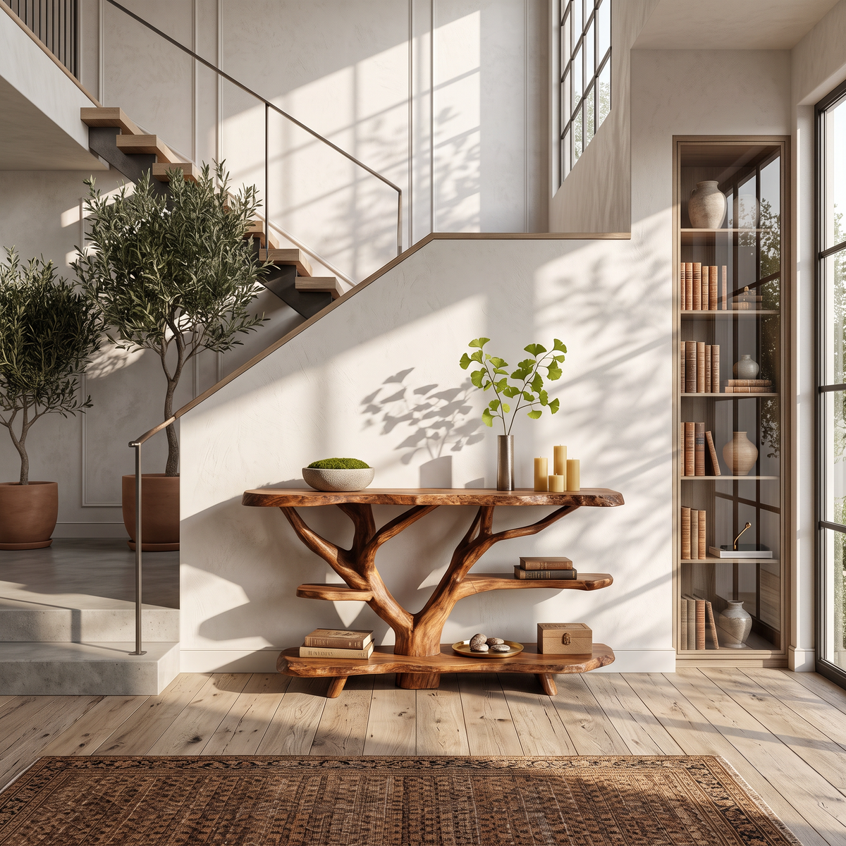 Mid Century Live Edge Entryway Table For Contemporary Bedroom Decor