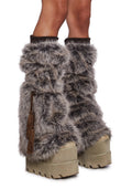 Faux Fur Leg Warmers - Brown