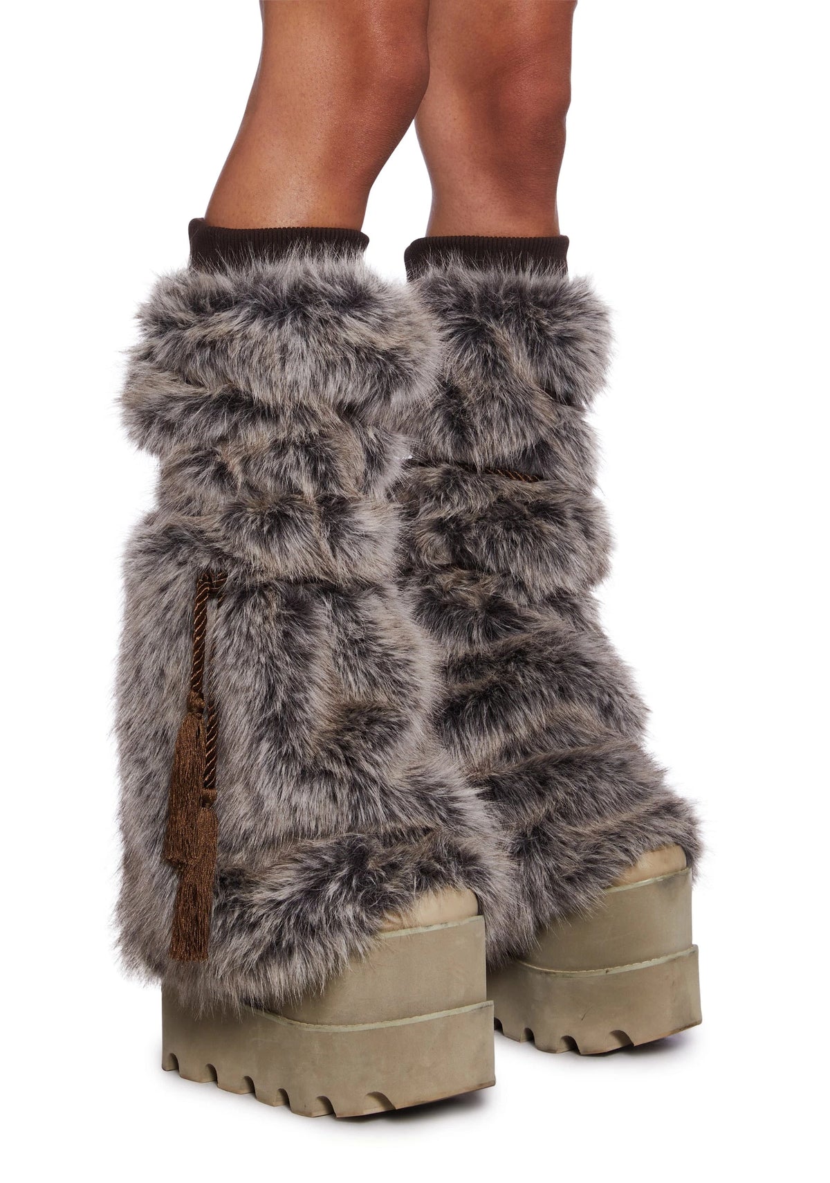 Faux Fur Leg Warmers - Brown