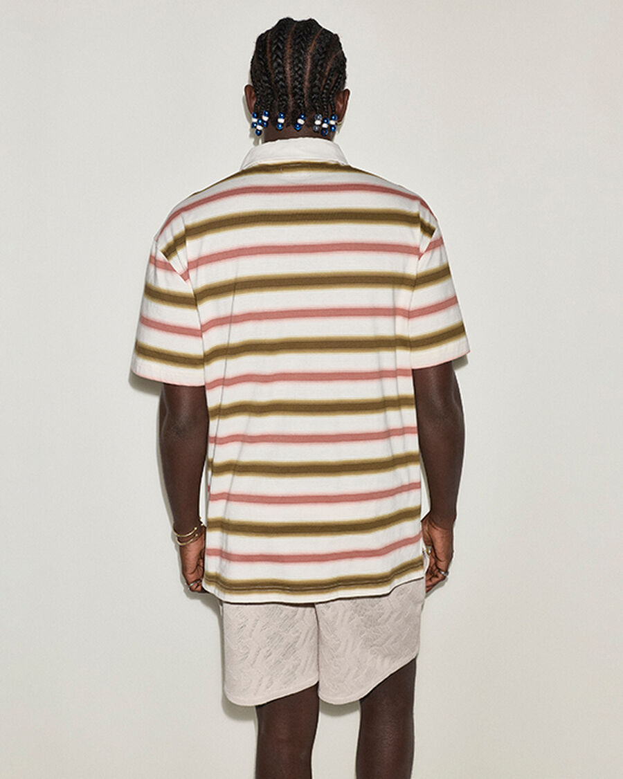 Men's Stripe Cotton Jersey Polo Shirt - Burn Out Multi
