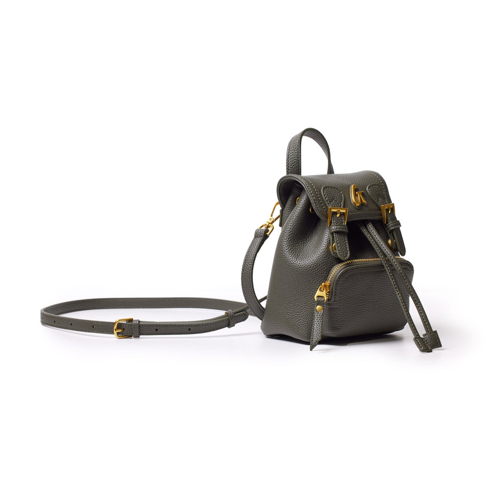 Mini Textured Crossbody Backpack - Olive Green