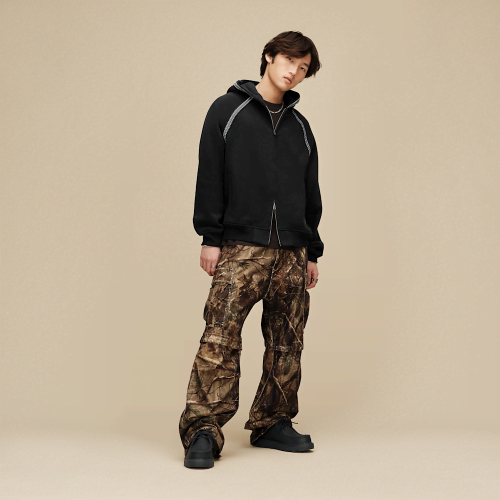 Men's Oversized Full-Zip Hooded Sweatshirt - Brown