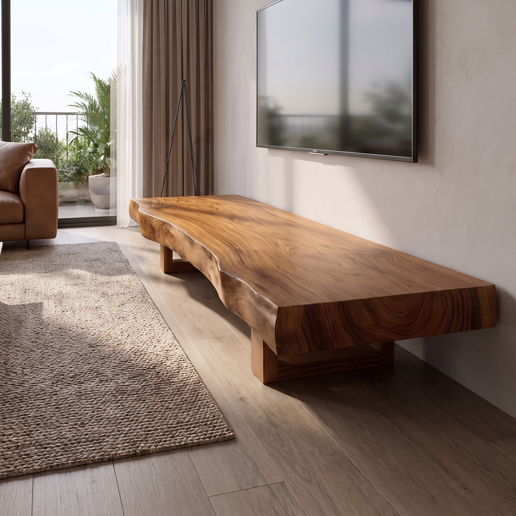 Mid Century TV Console Live Edge Wood Master Bedroom