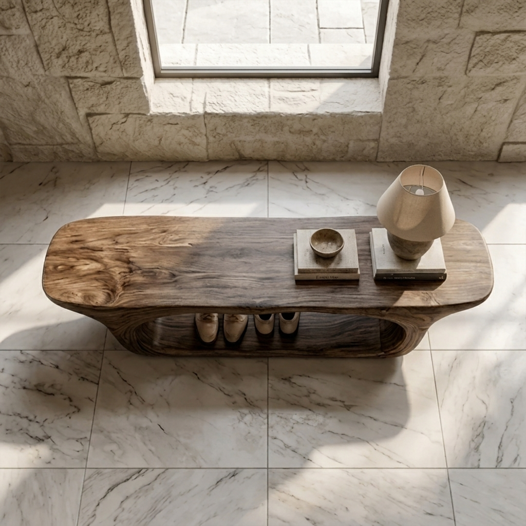 Rustic Modern Wood Shoe Rack Bench