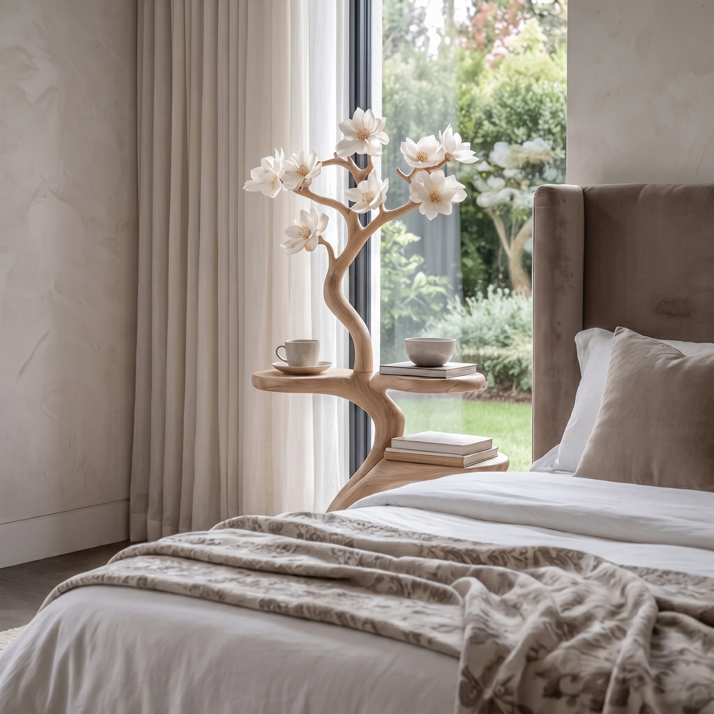 Rustic Tree Shape Bedside Table Modern Bedroom