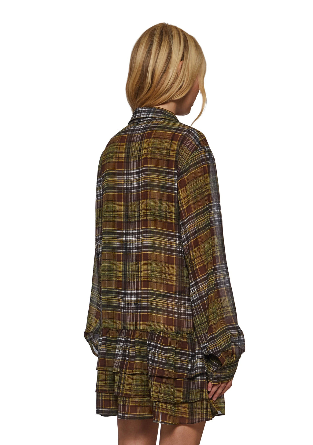 Plaid Chiffon Drop-Waist Mini Dress