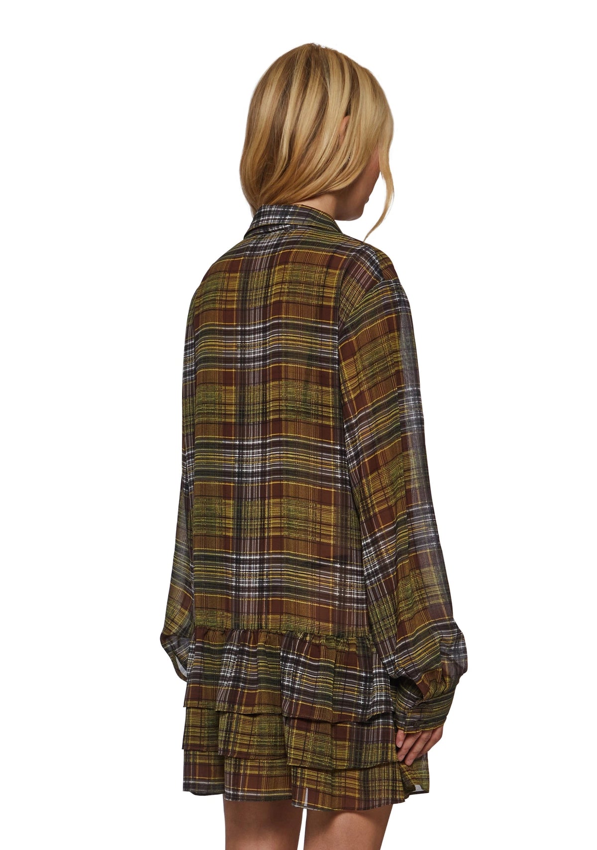 Plaid Chiffon Drop-Waist Mini Dress