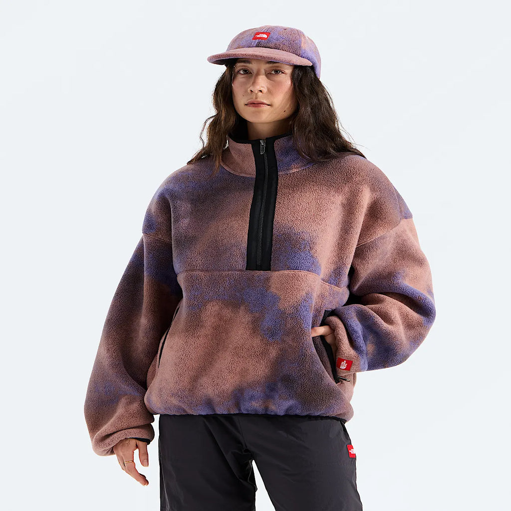 Unisex Printed Half-Zip Fleece Pullover - Plum