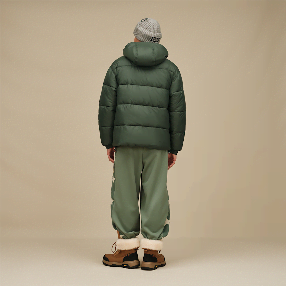 Men's Hooded Puffer Jacket - Green
