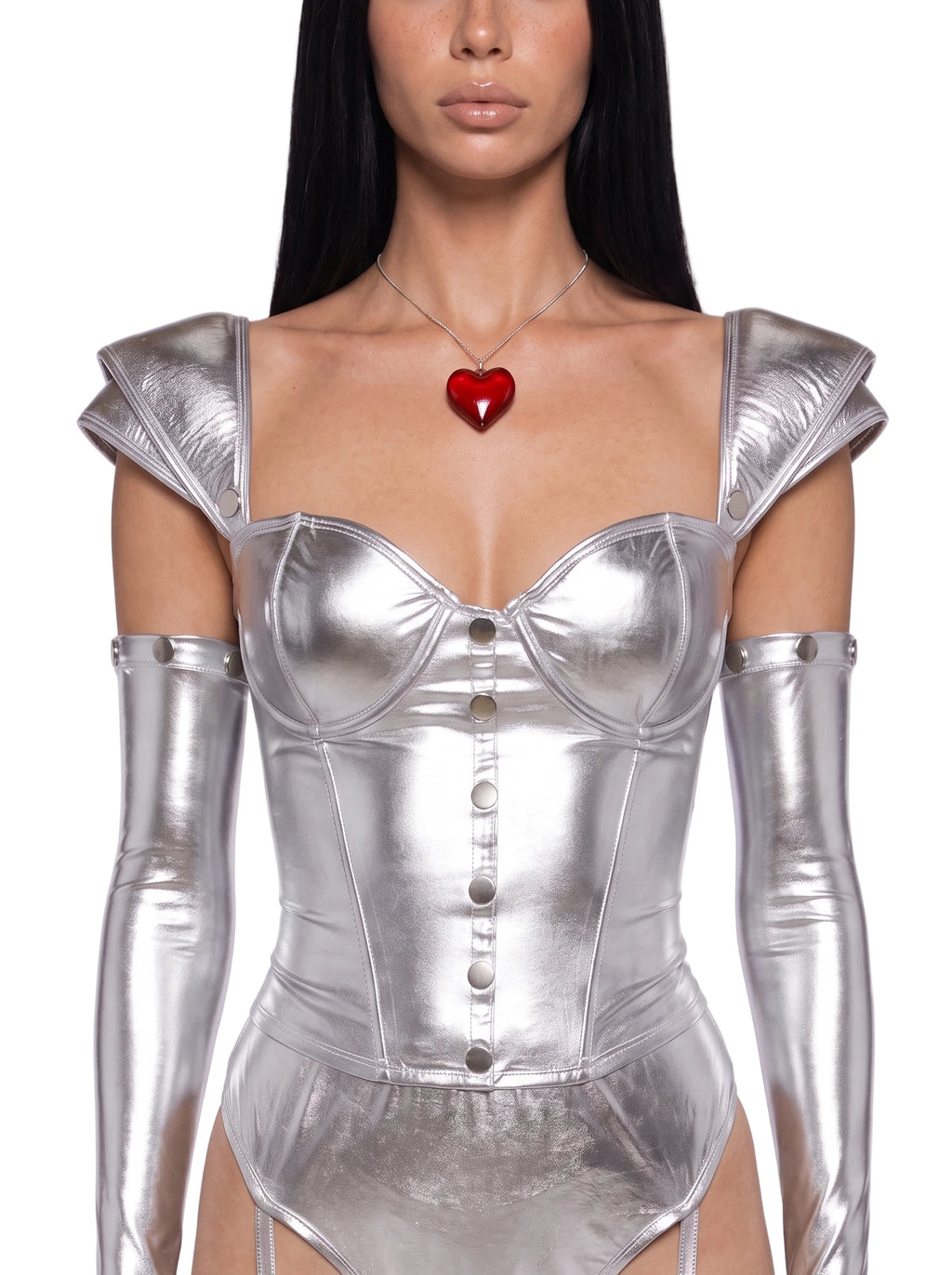 Metallic Corset Costume Set - Silver