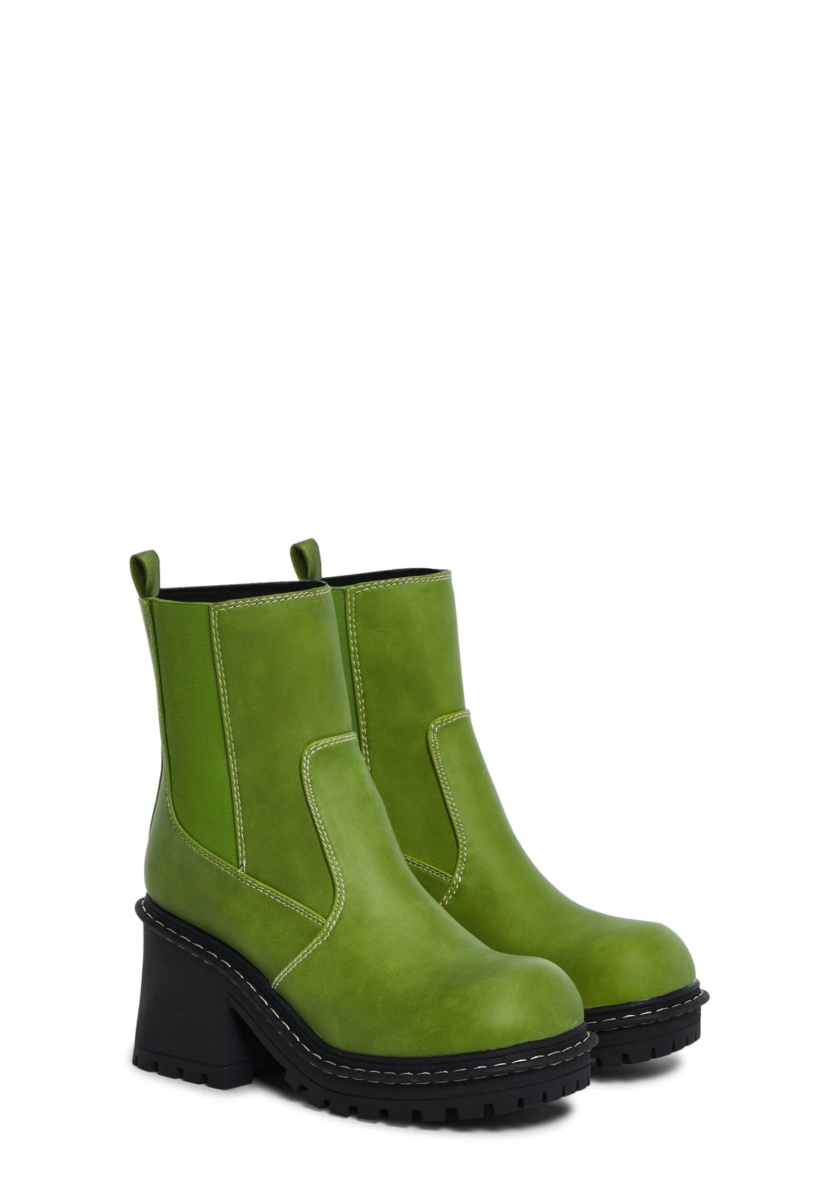 Slip-On Block Heel Ankle Boots - Green