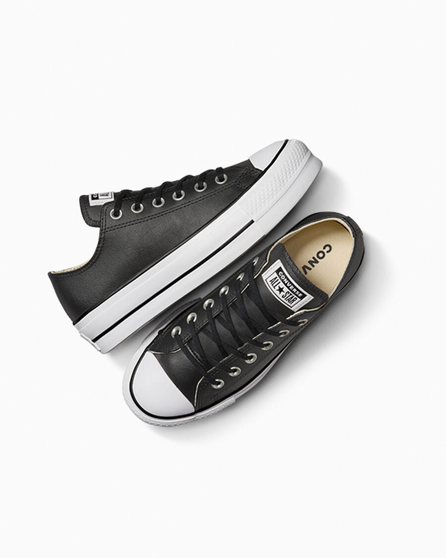 Leather Platform Low Top Sneaker - Black - Black/Black/White