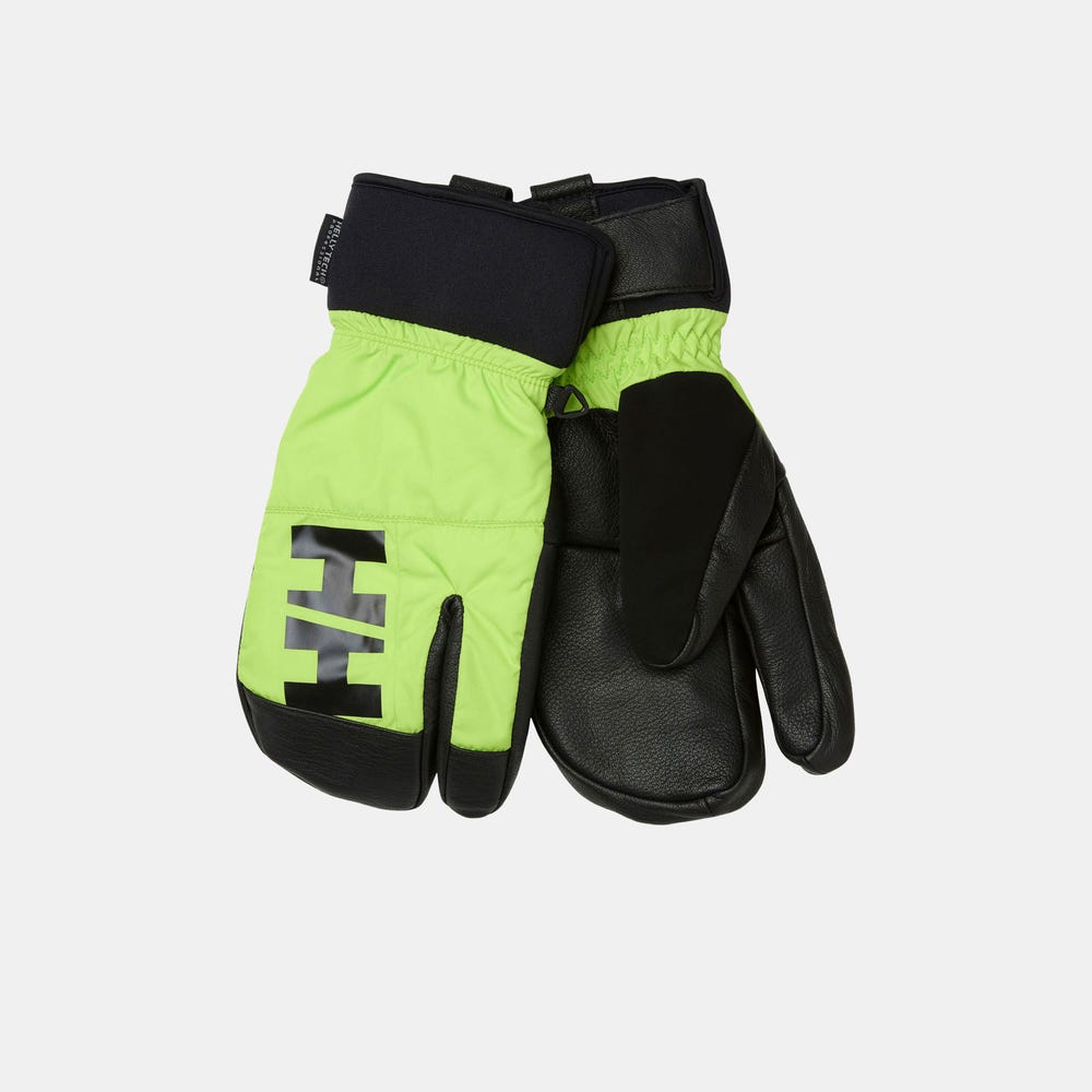 Unisex Three-Finger Leather Ski Gloves - Green