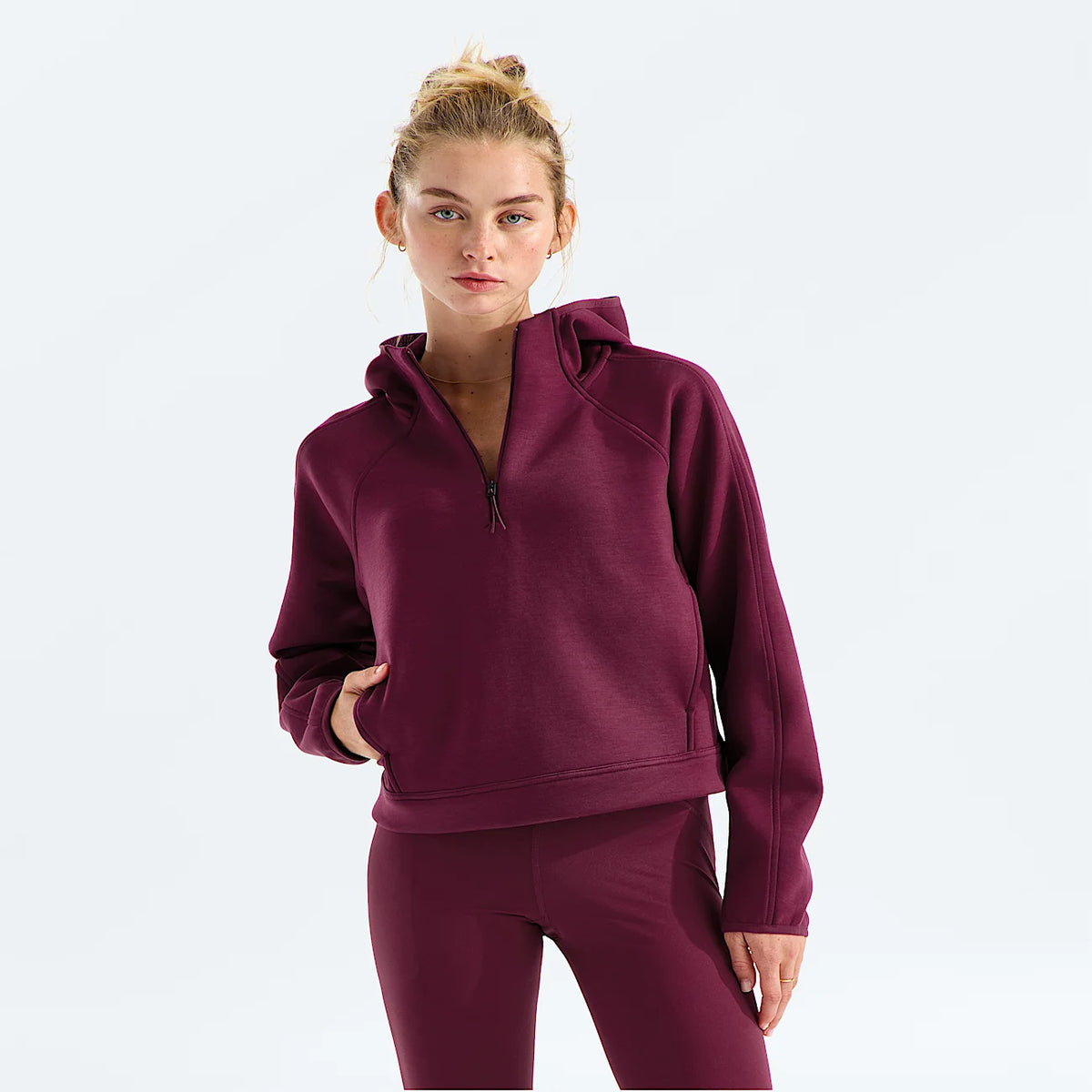 Women's Quarter-Zip Fleece Hoodie - Burgundy