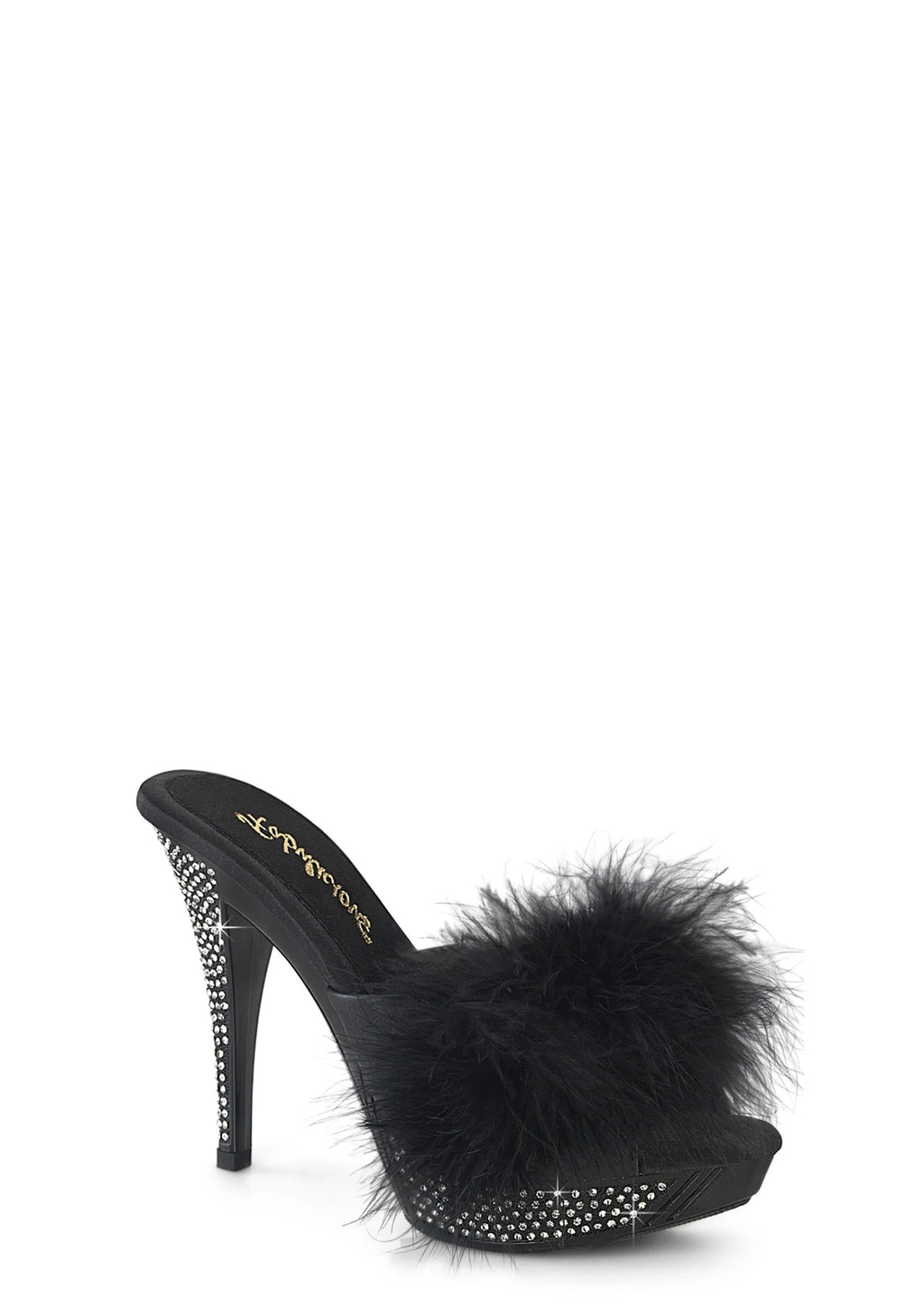 Peep-Toe Feather-Trim Heels - Black
