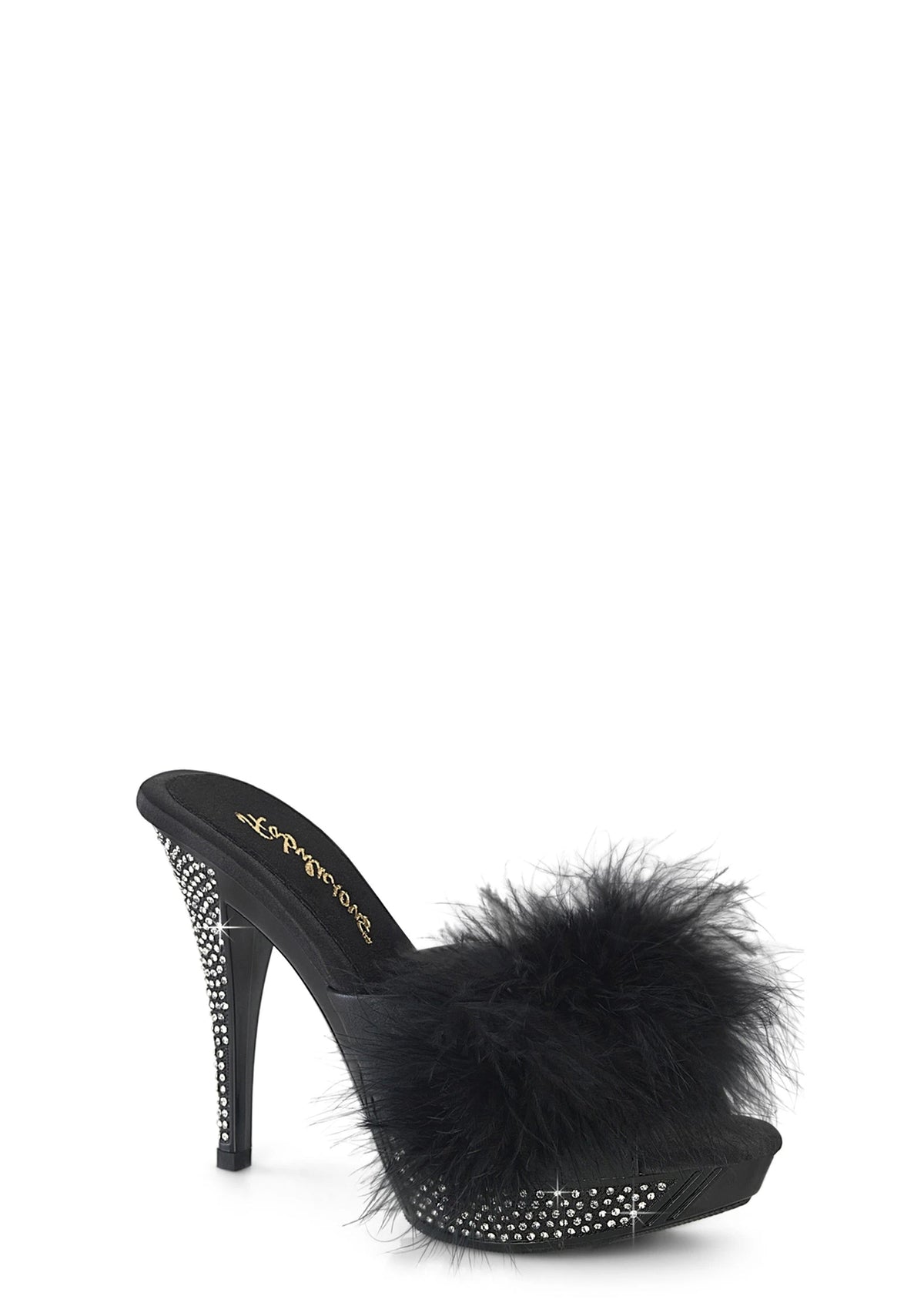 Peep-Toe Feather-Trim Heels - Black