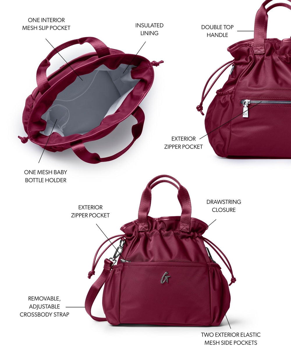 Insulated Nylon Lunch Bag - Burgundy