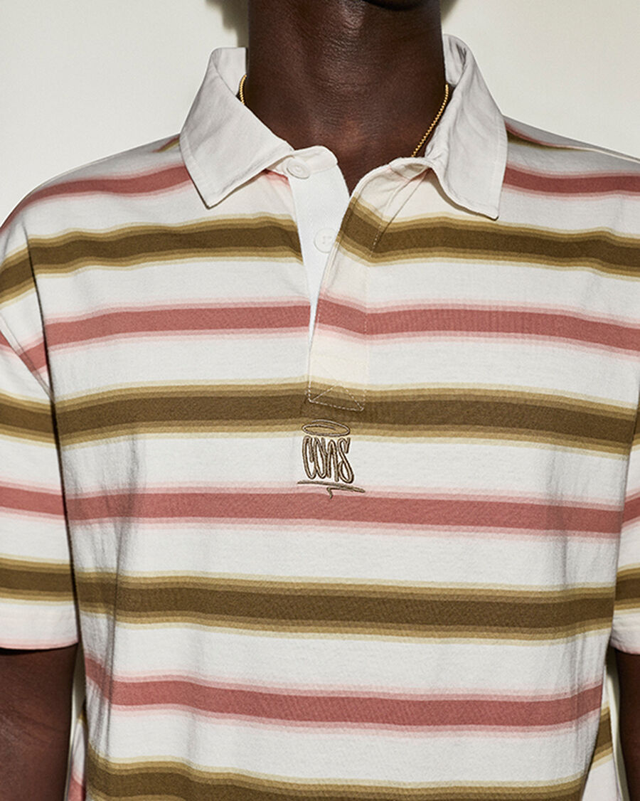 Men's Stripe Cotton Jersey Polo Shirt - Burn Out Multi