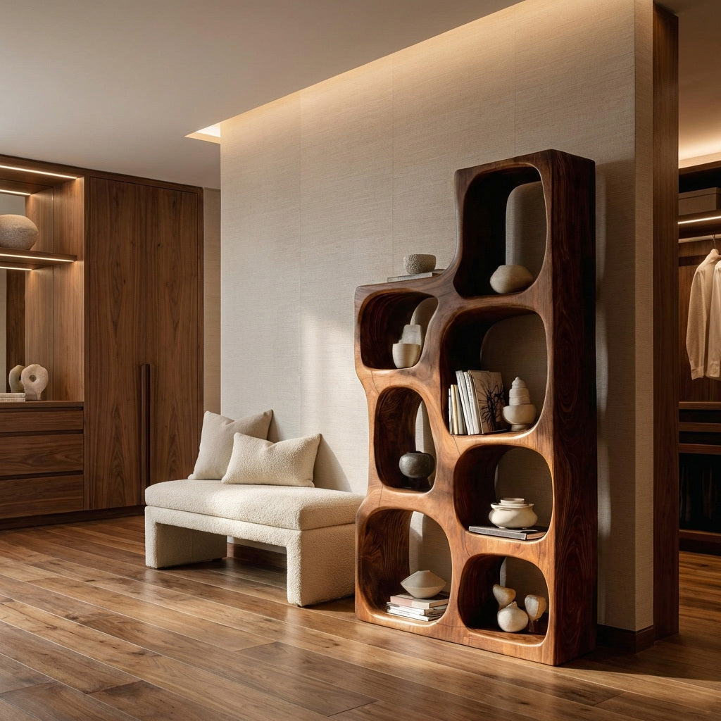 Organic Sculptural Wooden Bookshelf For Modern Living Room