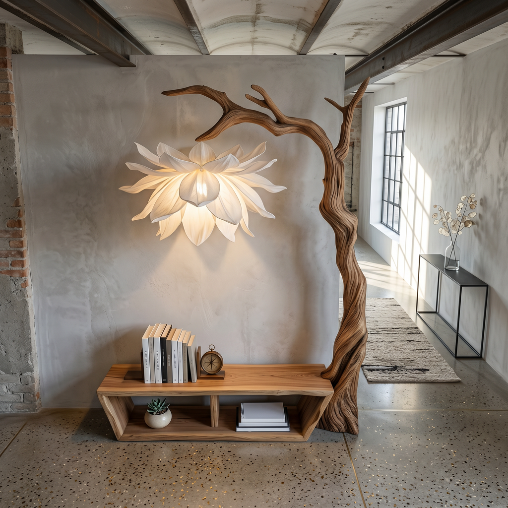 Rustic Organic Tree Bench Bookshelf