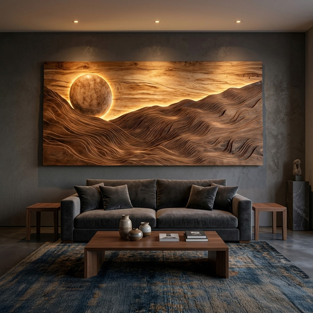 Large Sun Over Mountains Wooden Wall Art For Home
