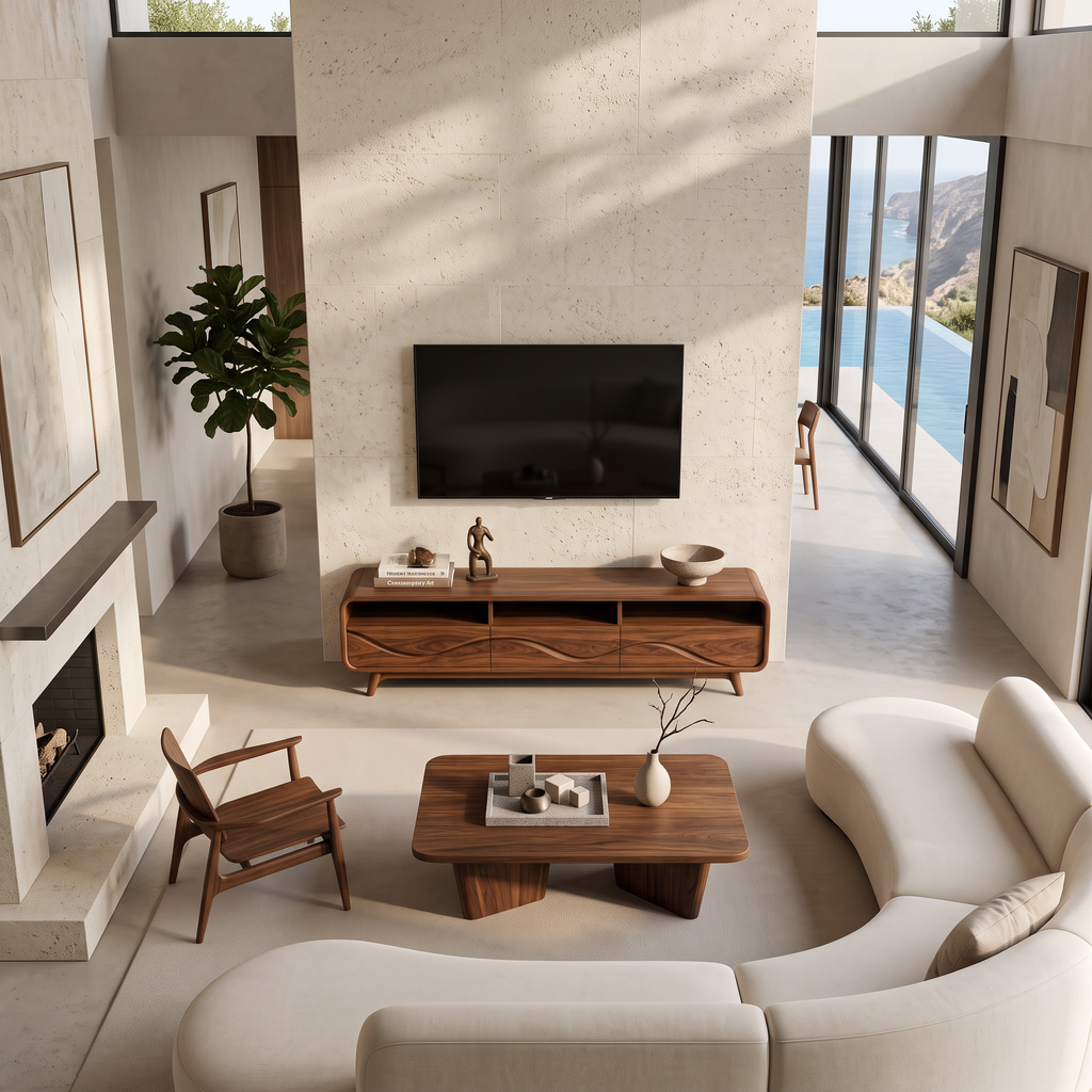 Contemporary TV Stand Low With Open Shelf For Home Interior