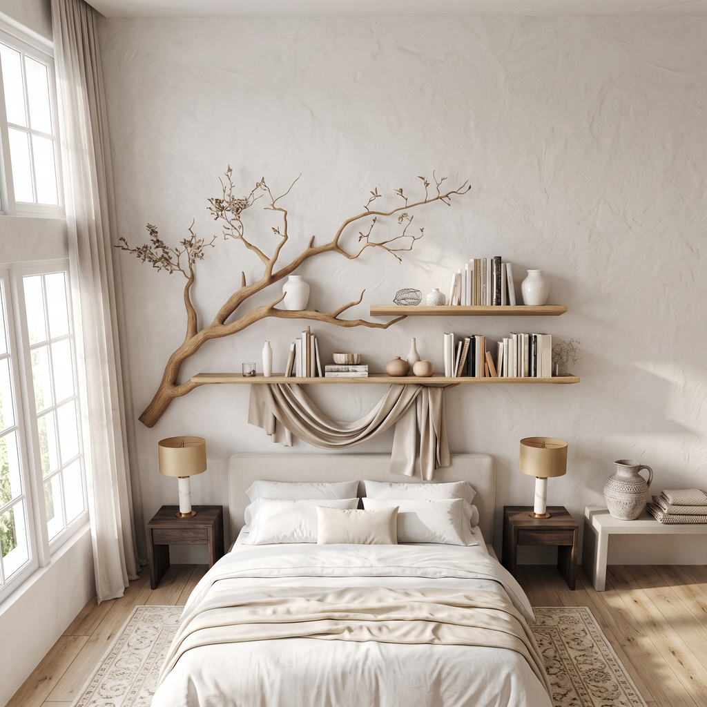 Rustic Organic Tree Shelf Artistic Natural Living Space