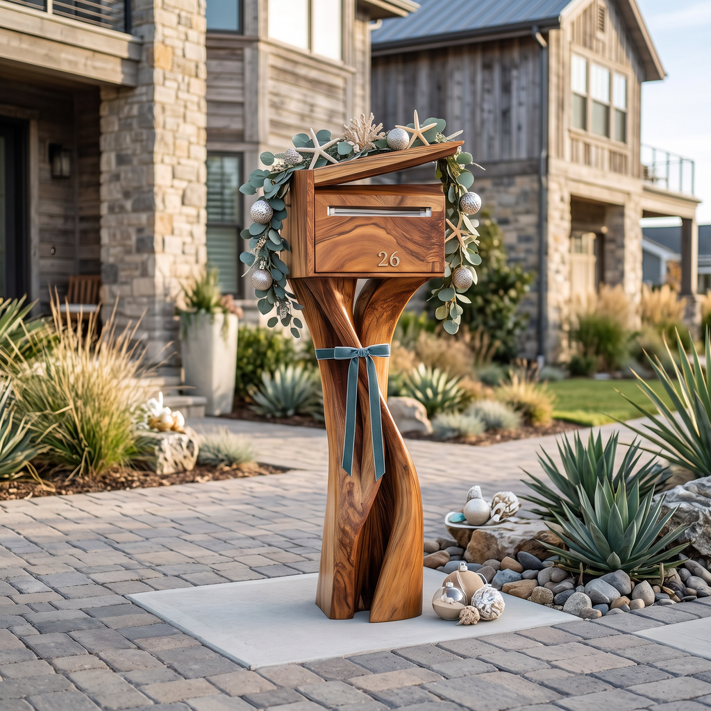 Handcrafted Solid Wood Sculpture Mailbox For Outdoor Furniture Decor