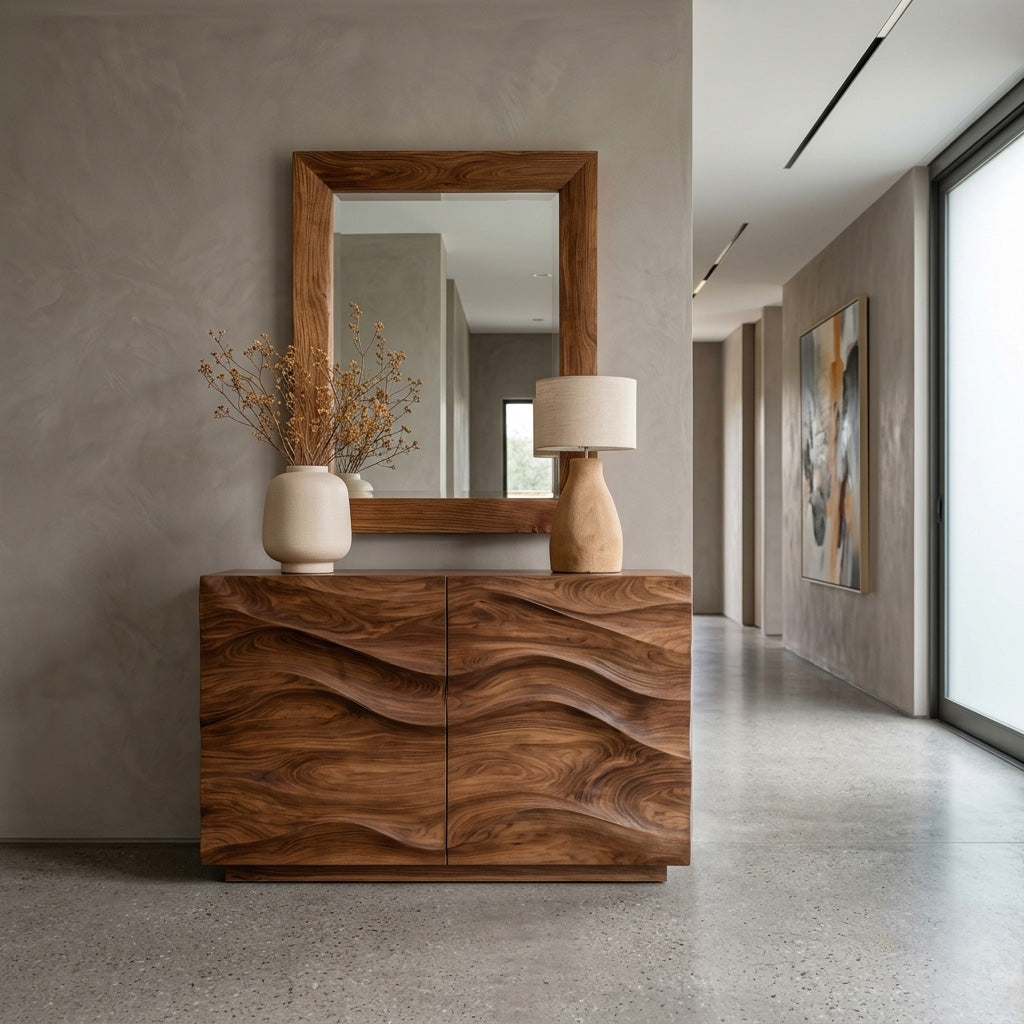 Contemporary Sideboard Sculptural Carved For Living Room