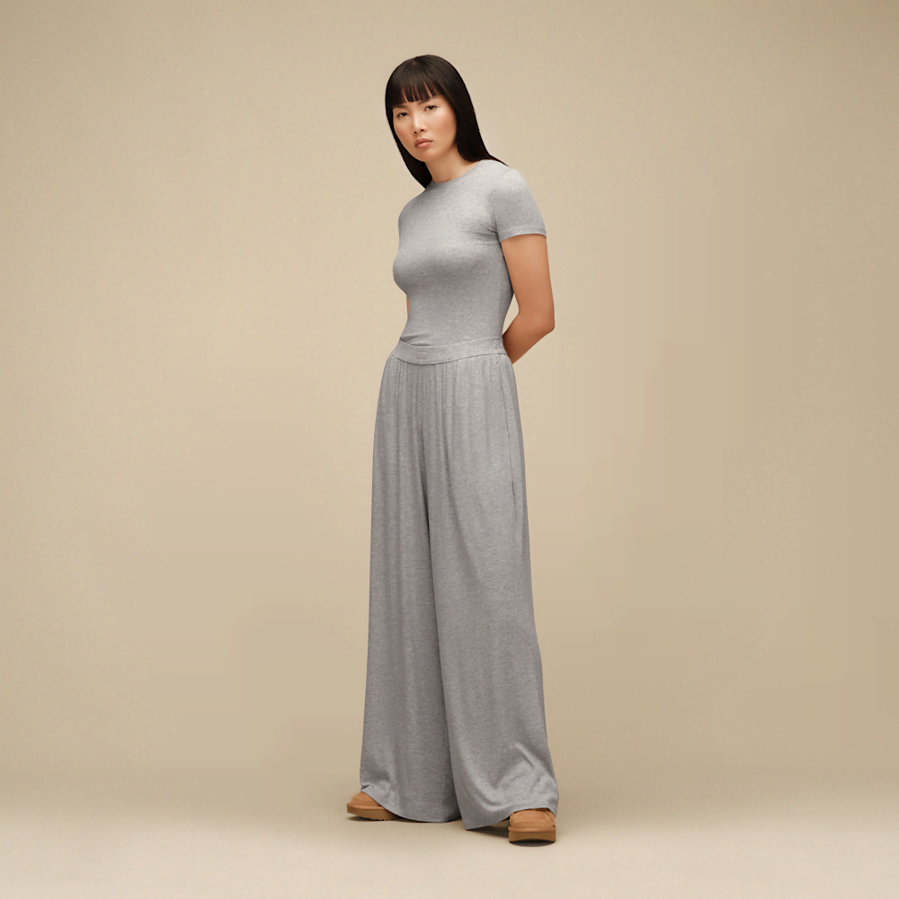 Women's Ribbed Wide-Leg Pants - Black