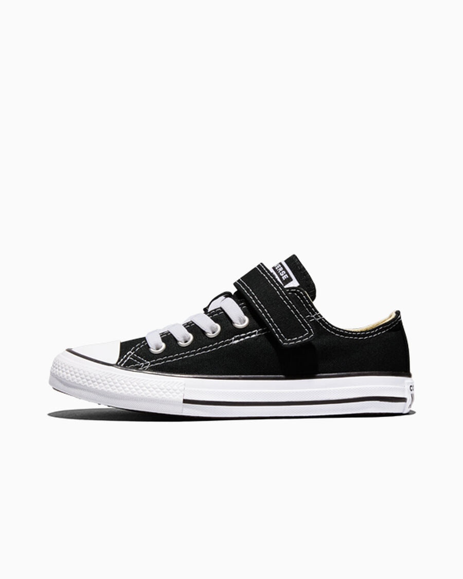 Kids' Easy-On Canvas Low Top Sneaker - Black - Black/Natural/White
