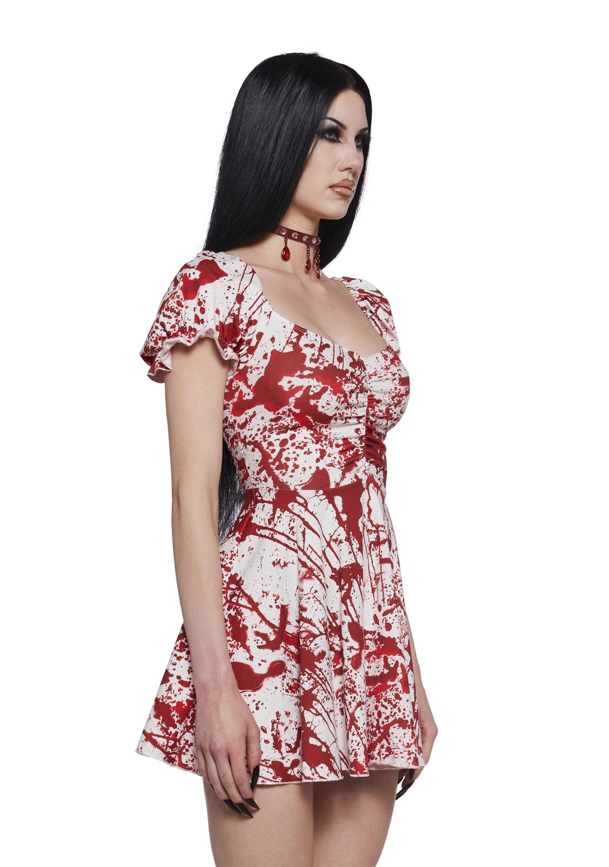 Splatter Print Ruched Mini Dress - White