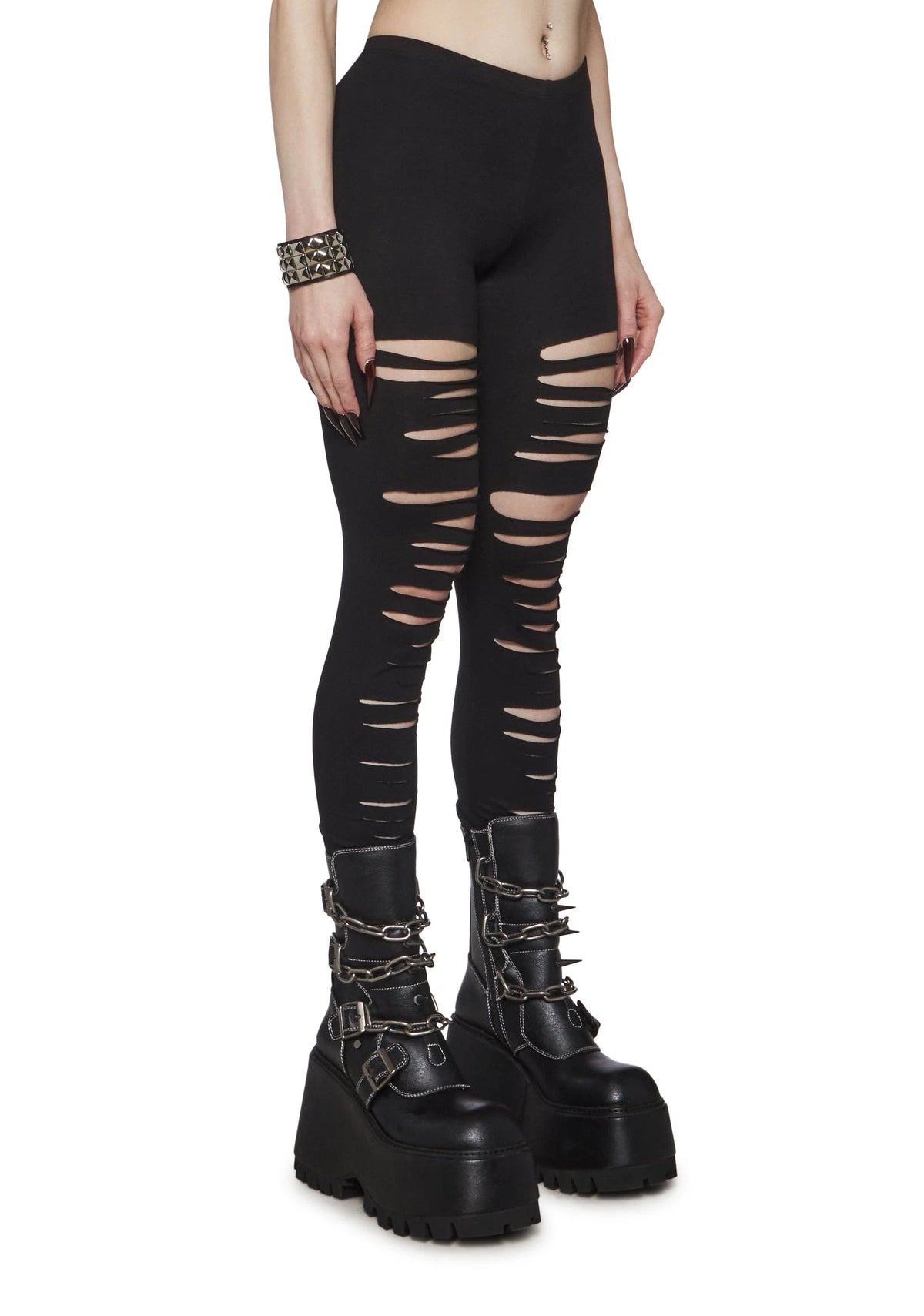 High Rise Shredded Leggings - Black