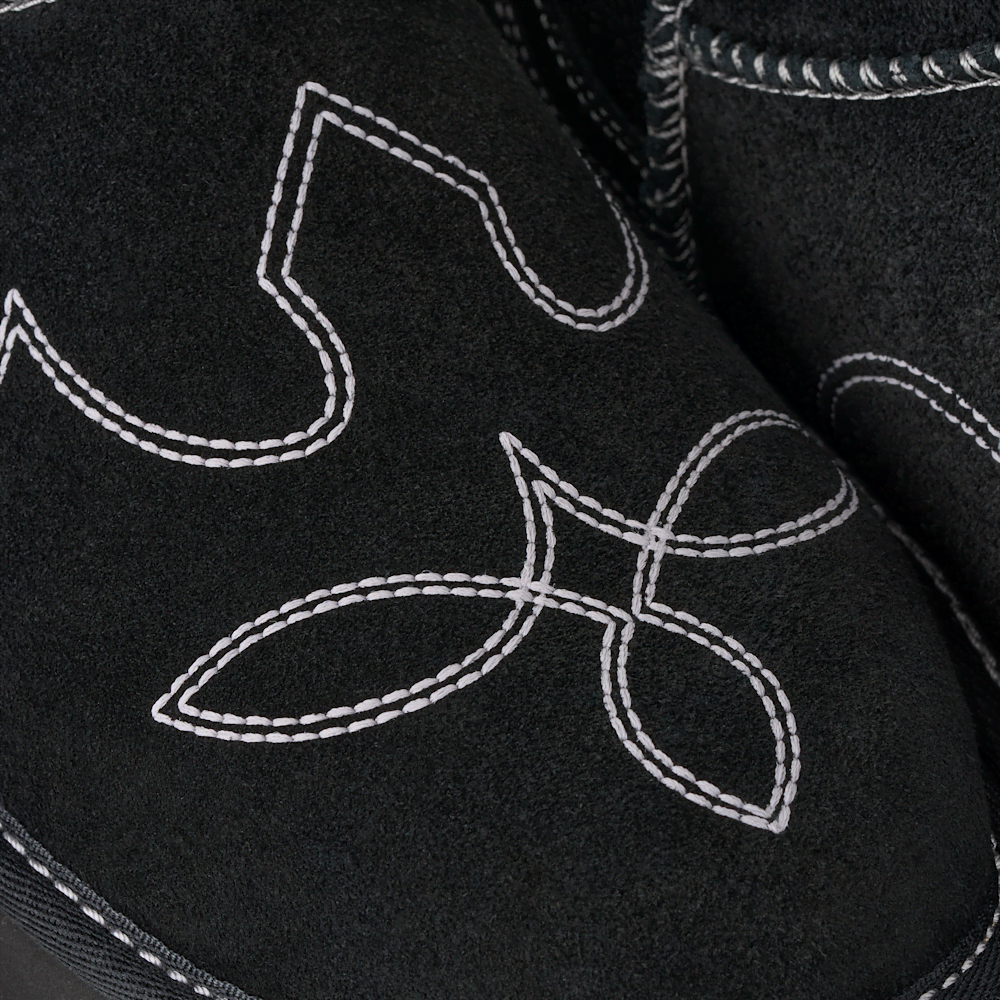 Women's Embroidered Suede Mini Boot - Black